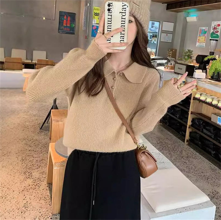 Damen Eleganter Polokragen Pullover aus weichem Strick Drune