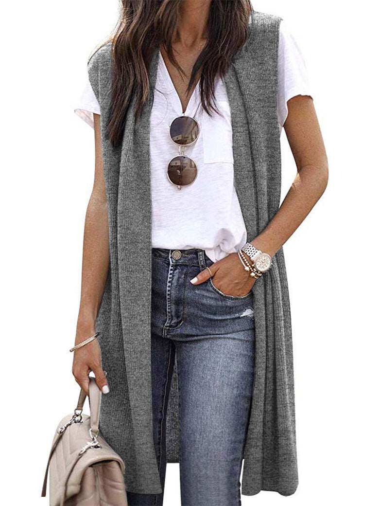 Damen offene Strickjacke mit lässigem Schnitt und langen Seitenpartien Drune