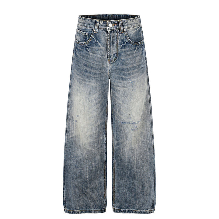 Damen Weite High‑Waist Denim‑Palazzo‑Jeans mit Used‑Effekt und weitem Bein Drune