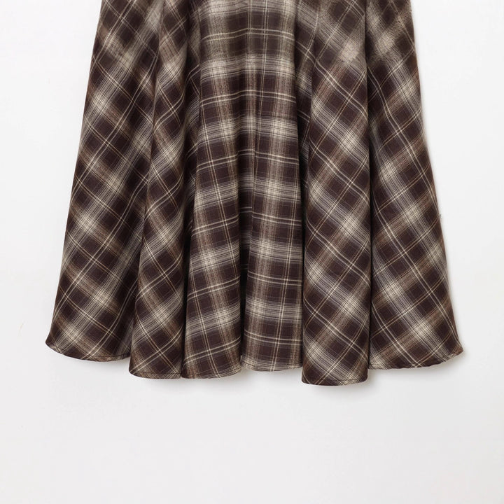 Damen nan ausgestellter Midirock mit Karomuster, hoher Taille und Lederimitatbund Drune