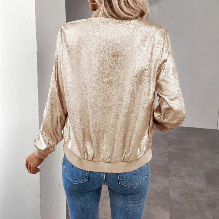 Damen Glamouröse Bomberjacke mit glänzender Oberfläche Drune