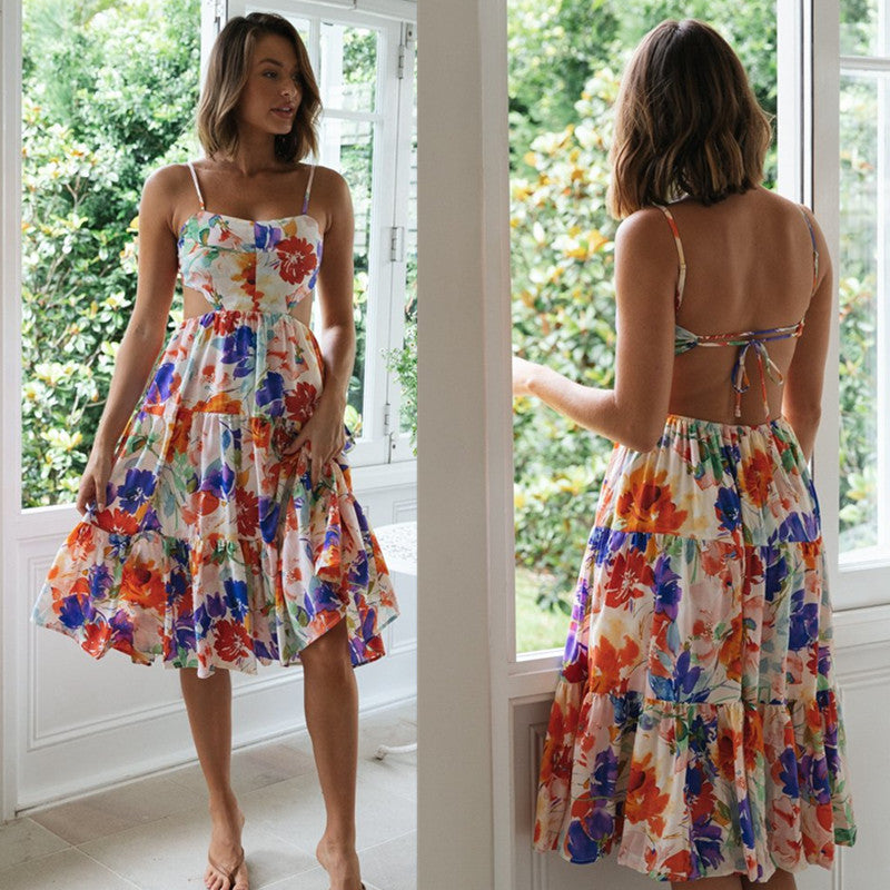 Damen Midi-Claudia Kleid mit verspieltem Blumenmuster und fließendem Rock Drune