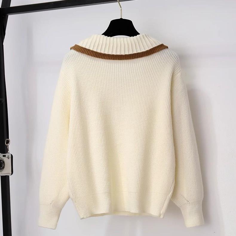 Damen Strickjacke mit Kontrastkragen und dekorativen Perlenknöpfen Drune