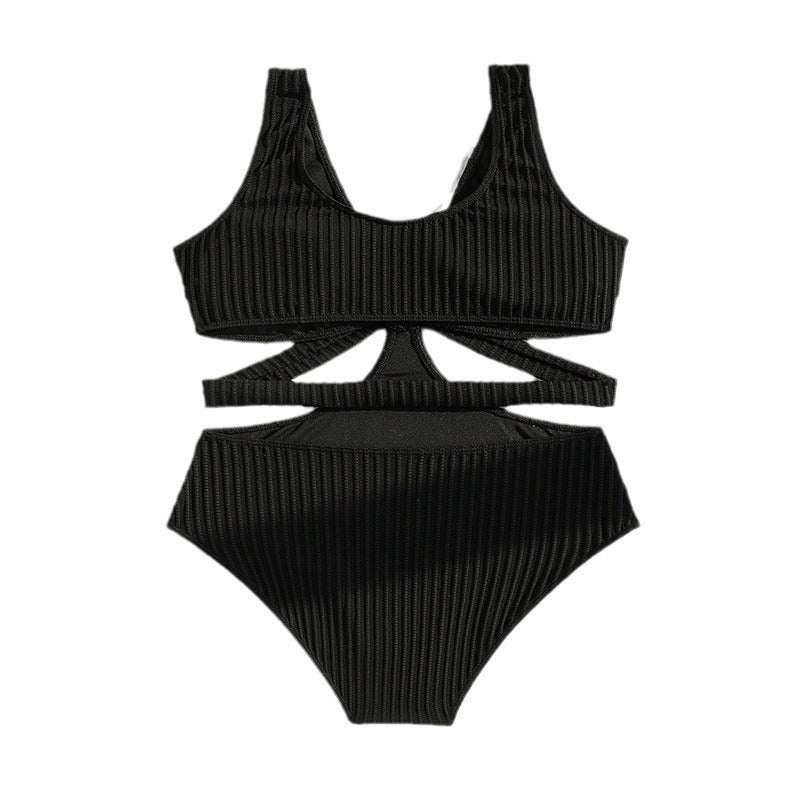Damen Einteiler Badeanzug mit kreativen Cut-Out-Design und trendigem Rippmuster Drune