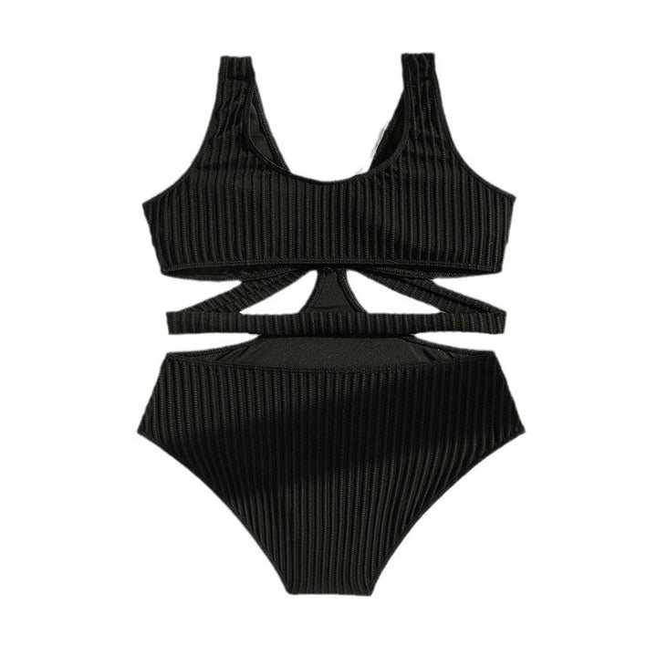 Damen Einteiler Badeanzug mit kreativen Cut-Out-Design und trendigem Rippmuster Drune