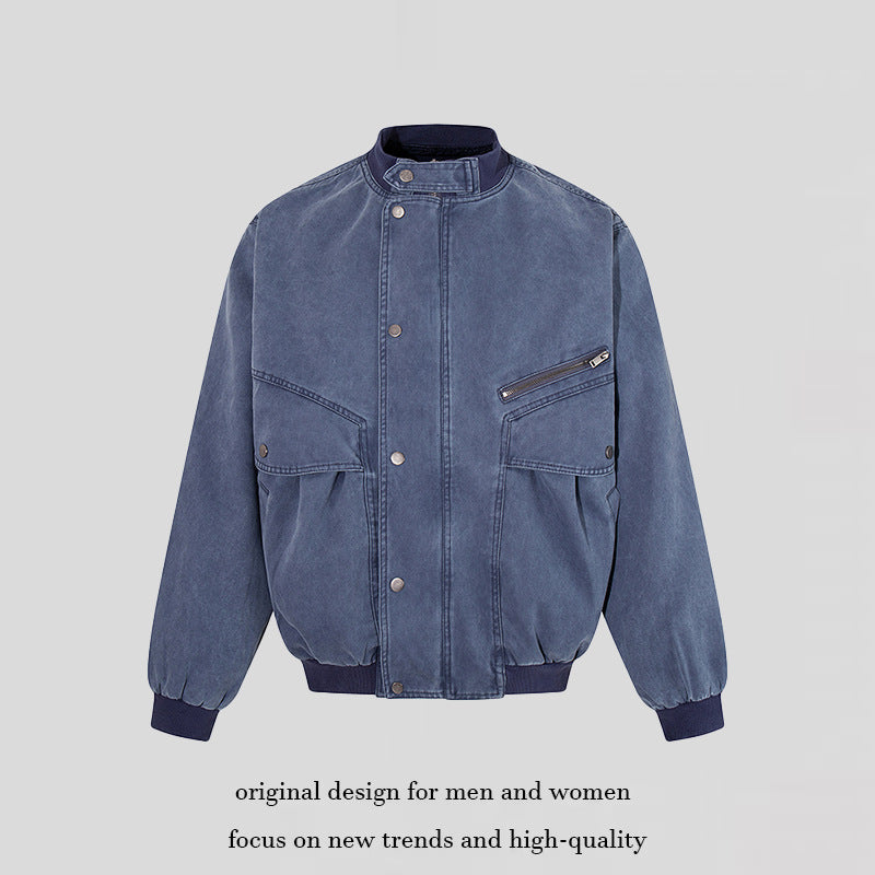 Herren Oversize-Bomberjacke im Vintage‑Wash mit Stehkragen und Utility‑Taschen Drune
