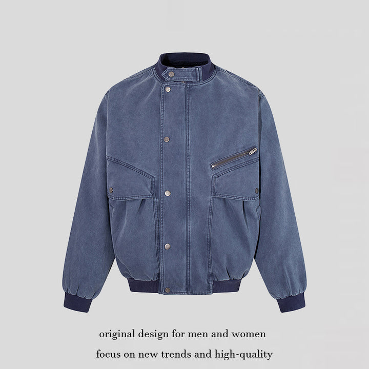 Herren Oversize-Bomberjacke im Vintage‑Wash mit Stehkragen und Utility‑Taschen Drune