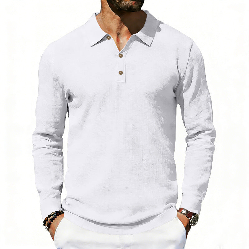 Herren nan Langarm-Poloshirt aus Baumwollgaze mit Hemdkragen, Dreiknopfleiste und entspannter Passform Drune