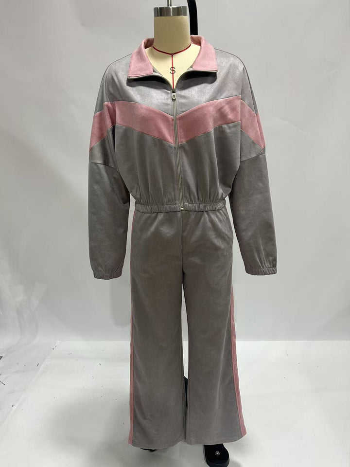 Damen cropped Zipjacke und weite Trackpants mit kontrastierendem Seitenstreifen Drune