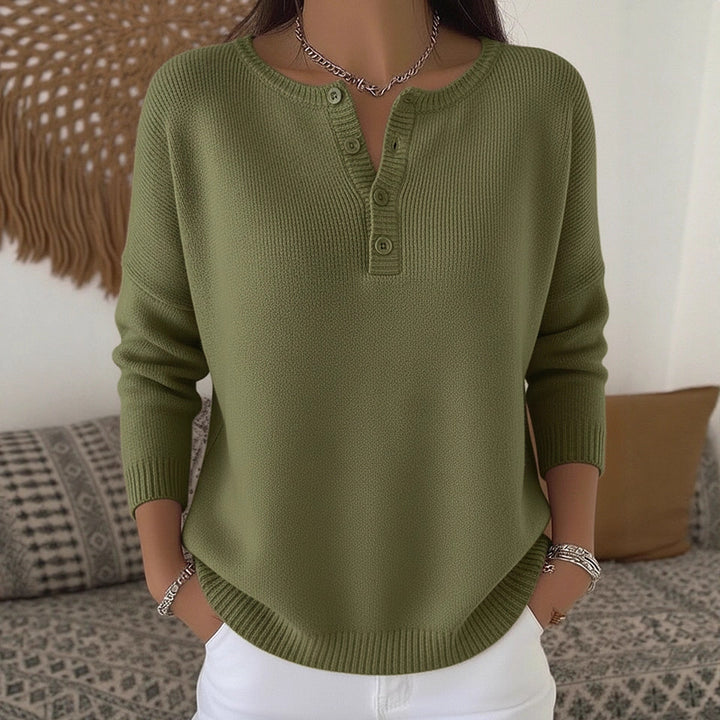 Damen Bequemer und eleganter Strickpullover mit Knopfleiste Drune