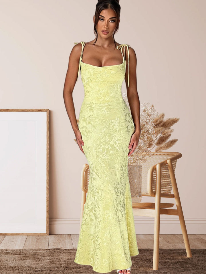 Damen Etuikleid mit floralem Jacquardmuster und verstellbaren Spaghetti-Trägern Drune