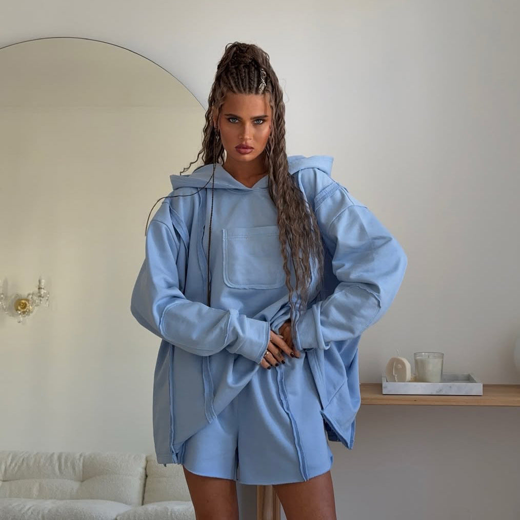 Damen Urbaner Oversized Hoodie und Shorts-Set Drune
