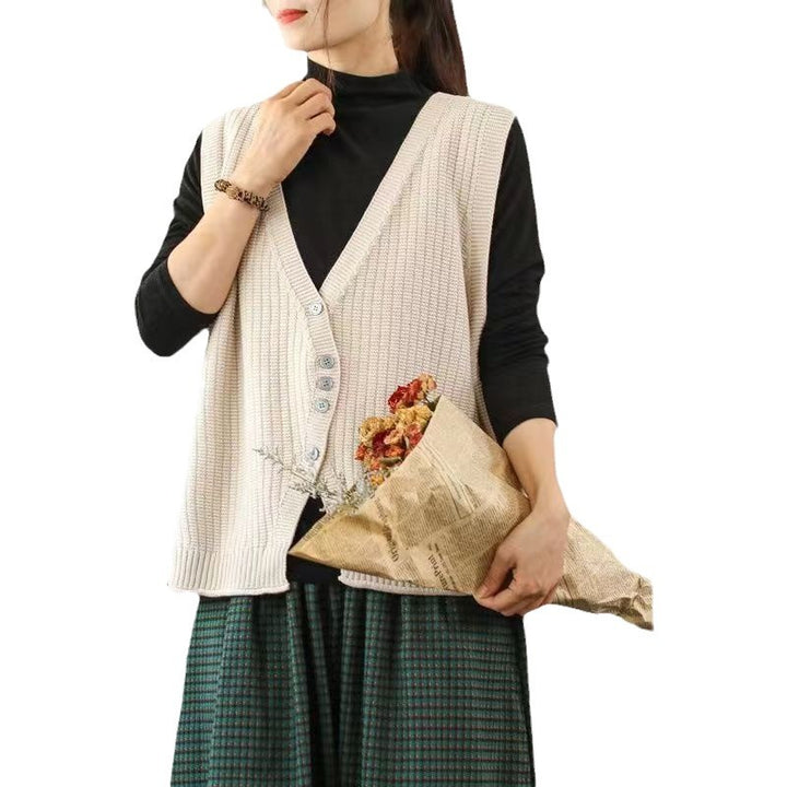 Damen Strickweste mit Knopfdetails und tiefem V-Ausschnitt Drune