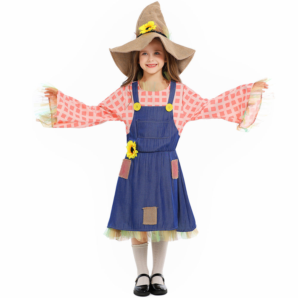 Mädchen Schürzenkleid mit Sonnenblumen-Akzenten und Hut Drune