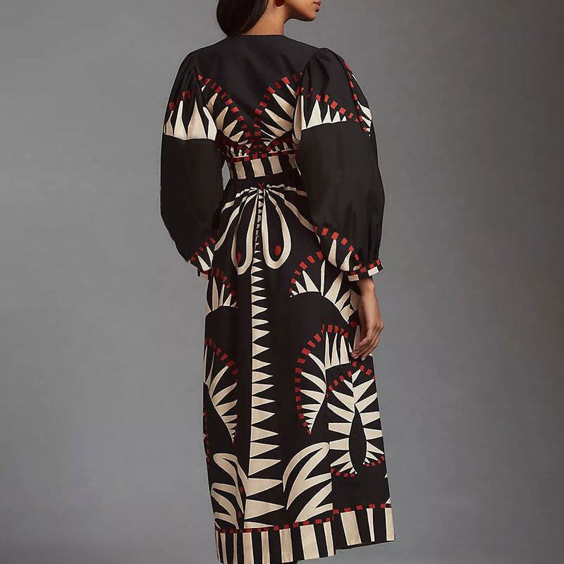 Damen Maxikleid mit einzigartigem grafischen Muster Drune