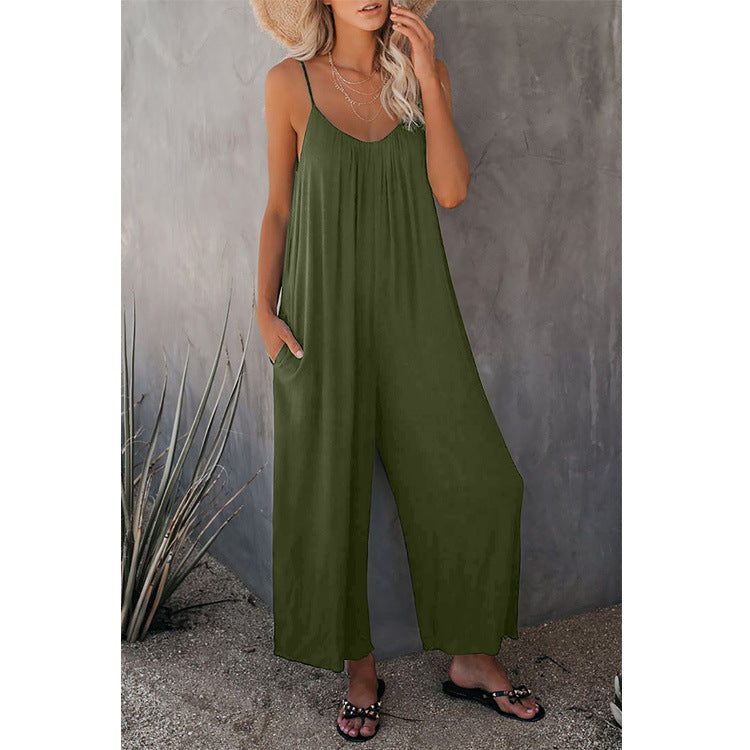 Damen Lässiger Sommer-Jumpsuit mit tiefem Ausschnitt und praktischen Taschen Drune