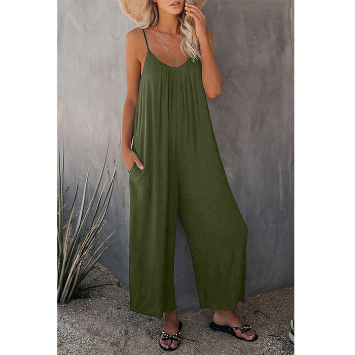 Damen Lässiger Sommer-Jumpsuit mit tiefem Ausschnitt und praktischen Taschen Drune