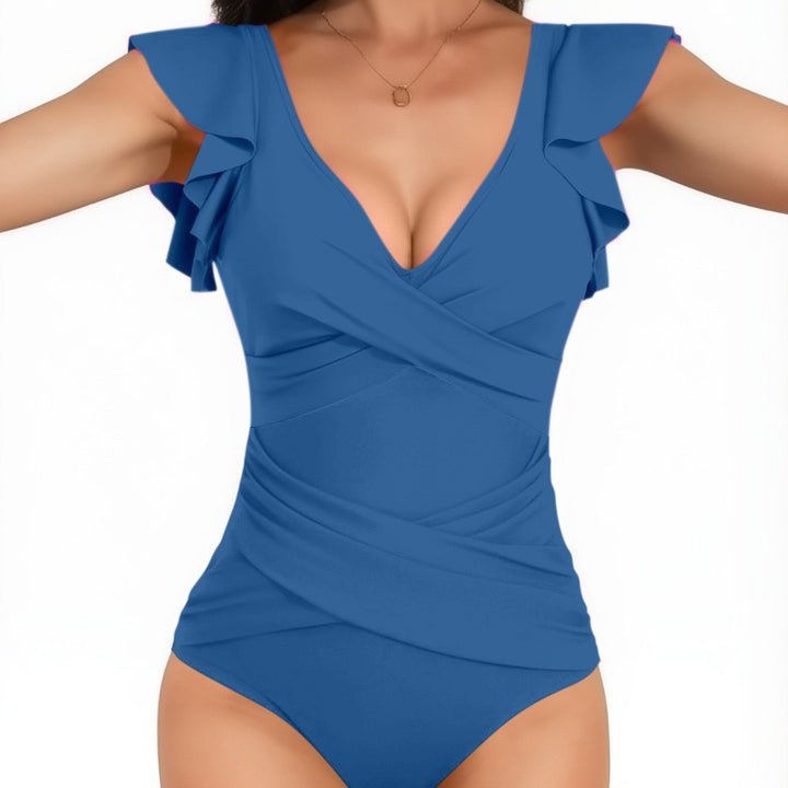 Damen eleganter Badeanzug mit fließenden Rüschen Drune