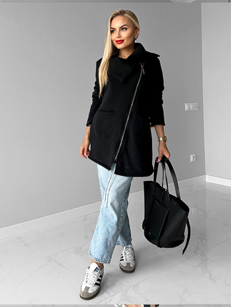 Drune | Reißverschluss Revers Mid Length Fleece Sweatshirt Jacke