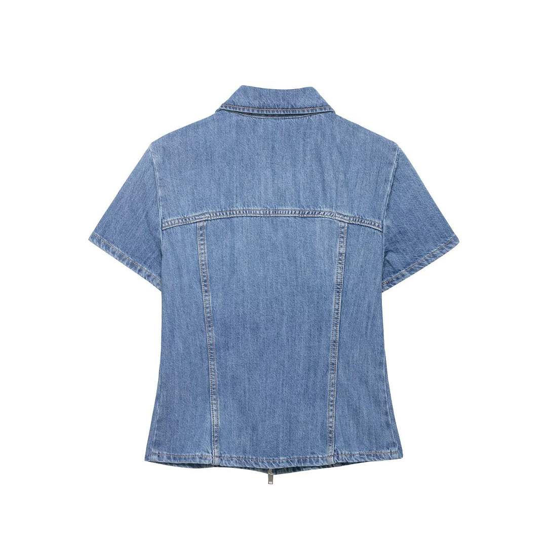 Damen Denim Kurzjacke mit Reißverschluss Drune