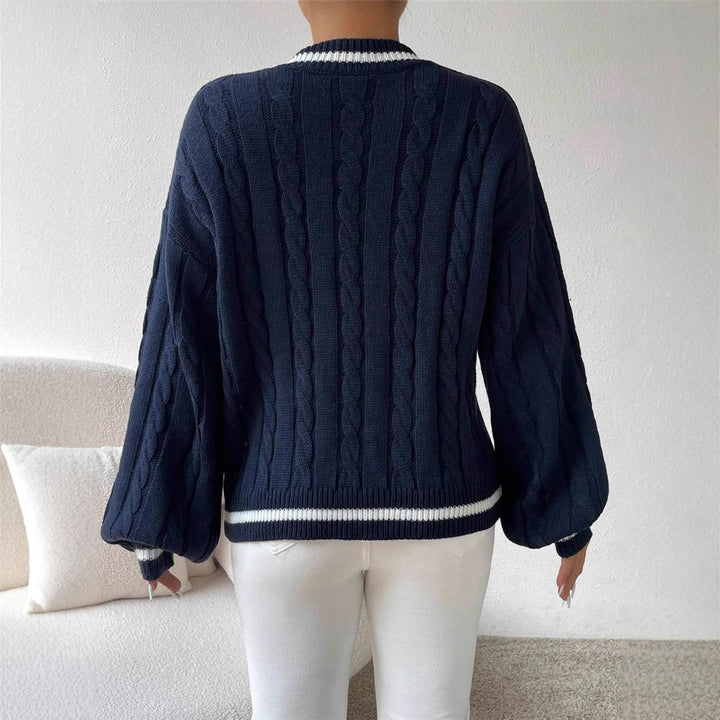 Damen Strickpullover mit modischem V-Ausschnitt und elegantem Zopfmuster Drune
