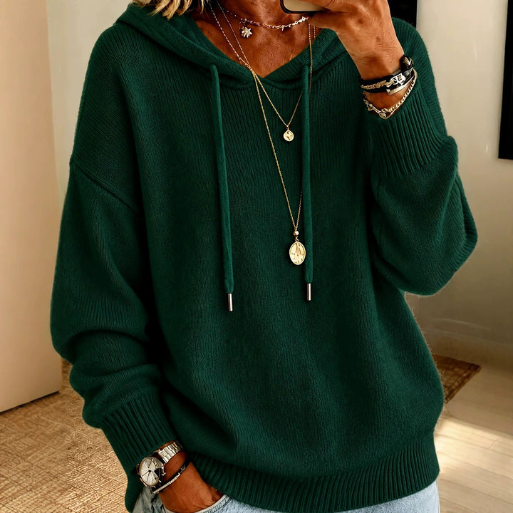 Damen Oversize Kapuzenpullover aus feinem Strick mit Kordelzug und gerippten Bündchen Drune