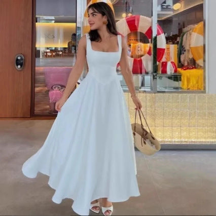 Damen Maxikleid mit quadratischen Ausschnitten und fließendem Rock Drune