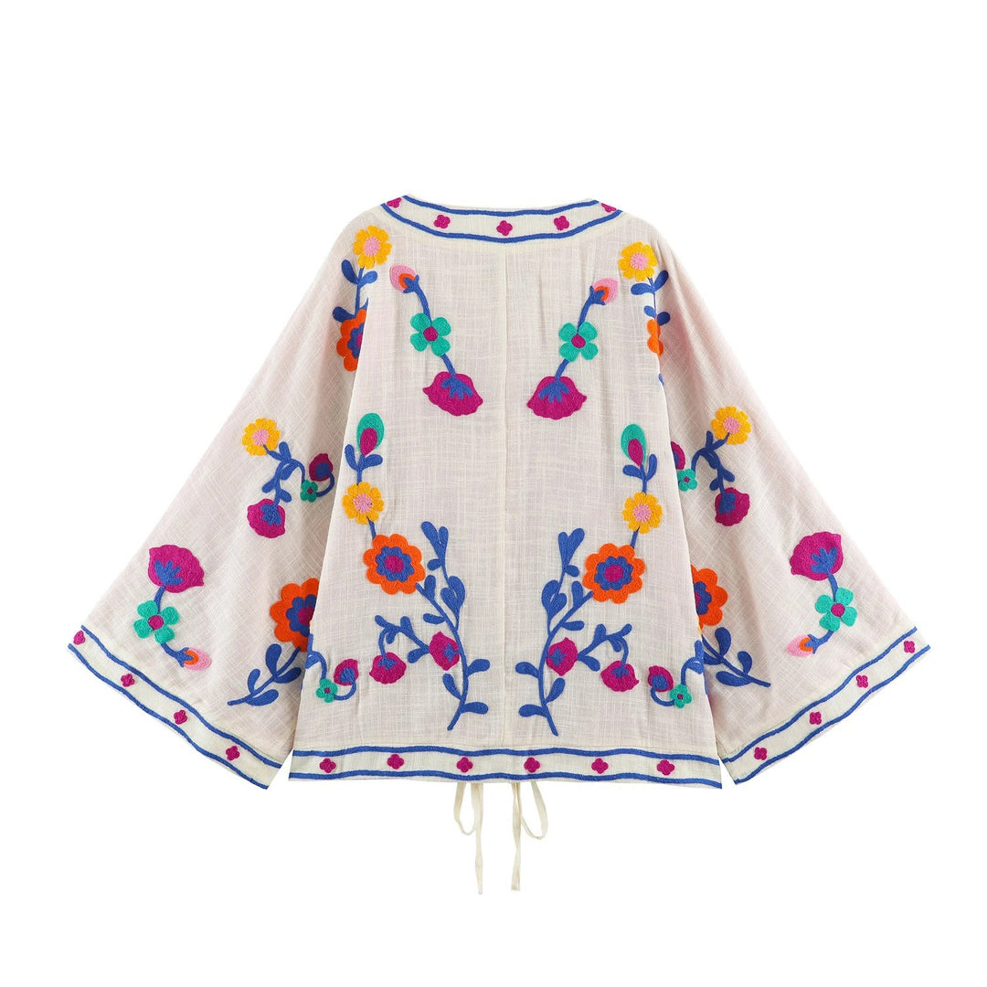 Damen Leichter bestickter Kimono-Cardigan mit floraler Applikation und Bindeband Drune