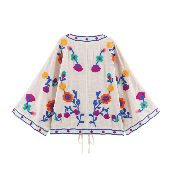 Damen Leichter bestickter Kimono-Cardigan mit floraler Applikation und Bindeband Drune