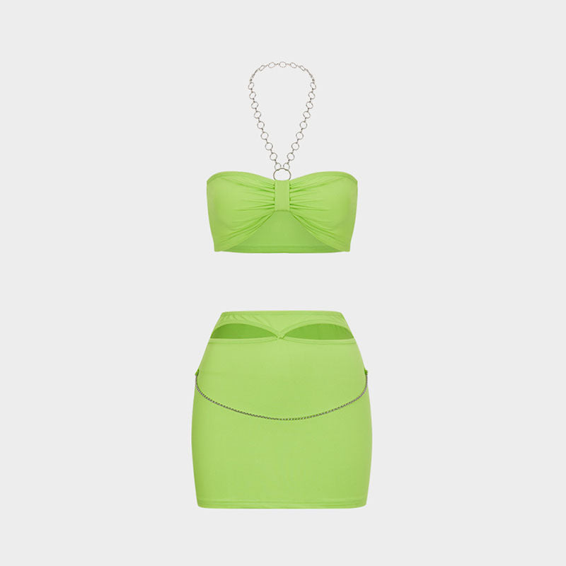 Damen Bandeau-Top mit Kettenakzent und Minirock Drune
