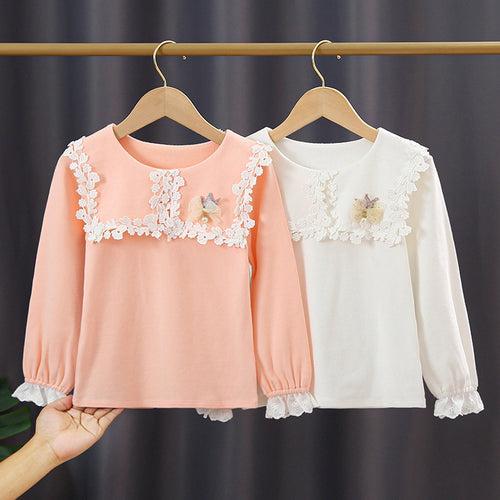 Mädchen modisches Sweatshirt mit floralem Spitzeneinsatz Drune