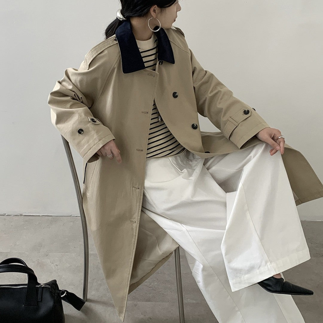 Damen Langer Wasserabweisender Trenchcoat mit Rückencape und Stehkragen Drune