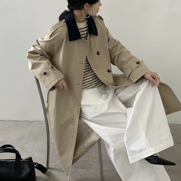 Damen Langer Wasserabweisender Trenchcoat mit Rückencape und Stehkragen Drune