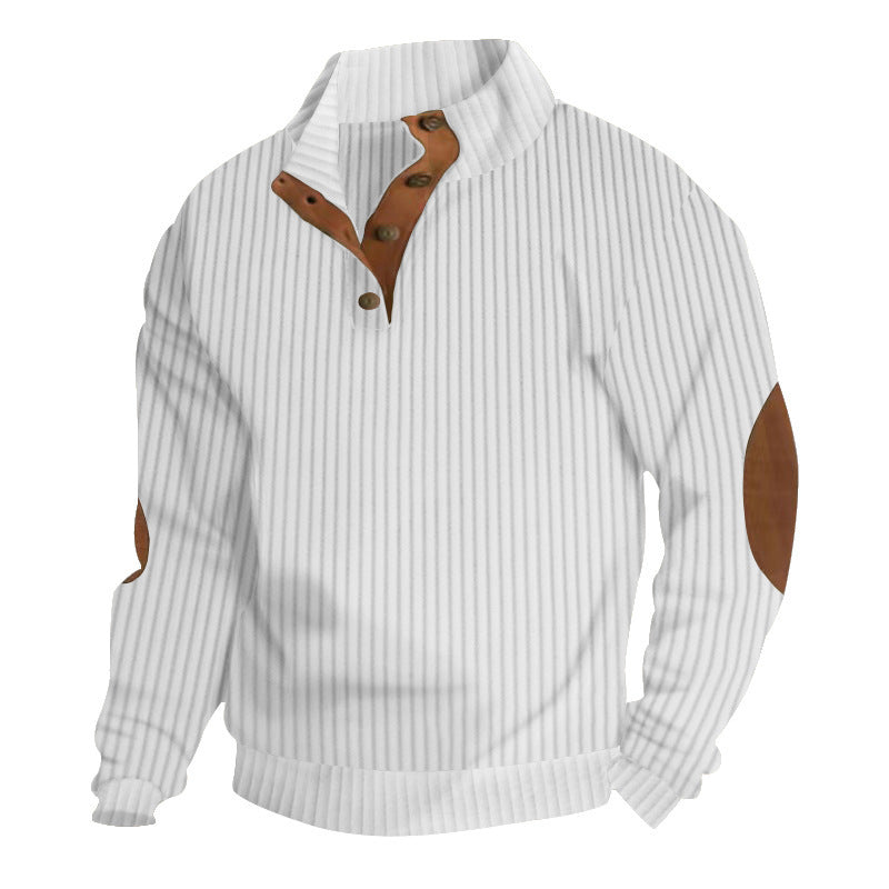 Herren Grobstrick-Troyer mit Zopfmuster, Stehkragen und Leder-Ellbogenpatches Drune