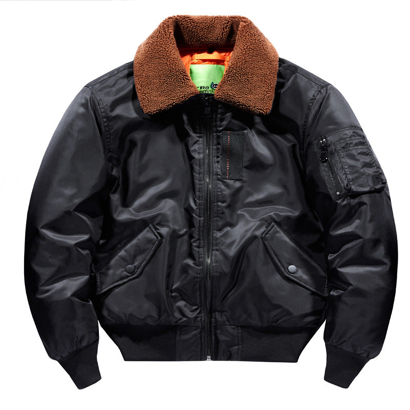 Men's  Sherpa-Collar Insulated Pilot Bomber with Sleeve Utility Pocket Drune