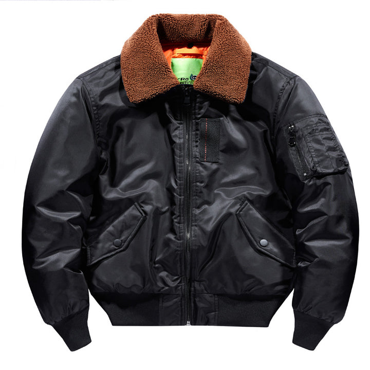 Men's  Sherpa-Collar Insulated Pilot Bomber with Sleeve Utility Pocket Drune