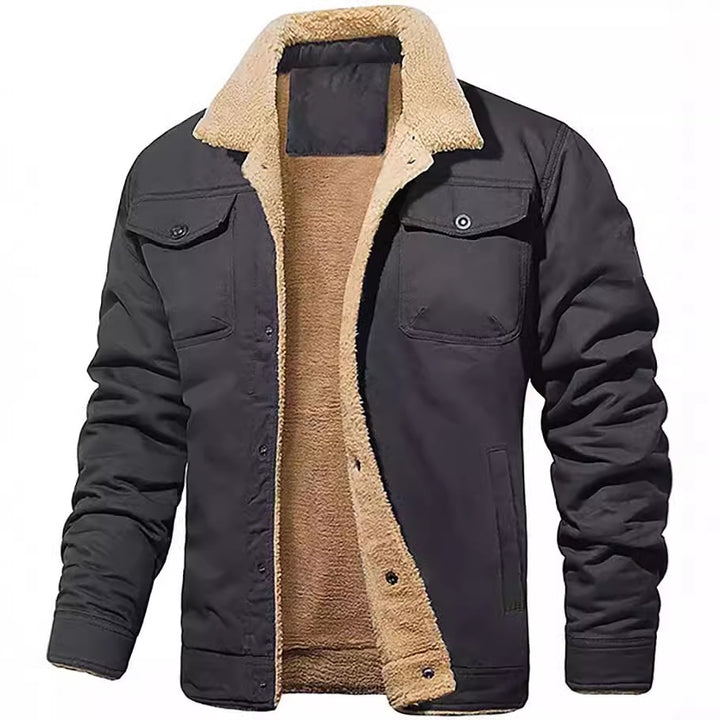 Herren gefütterte Sherpa-Canvas-Jacke mit Knopfleiste und Brusttaschen Drune