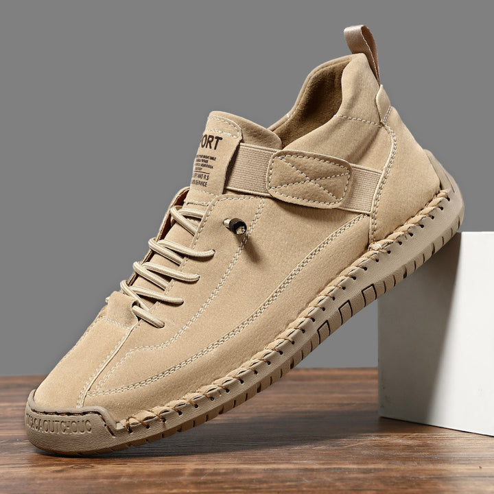 Herren Ledernachahmender Freizeit‑Sneaker mit Klettriemen, Mokassinnaht & profilierter Gummisohle Drune