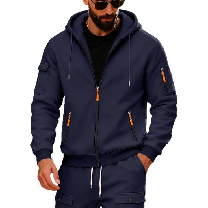 Herren Kapuzen-Sweatjacke mit durchgehendem Reißverschluss und mehreren Sicherheits-Taschen Drune
