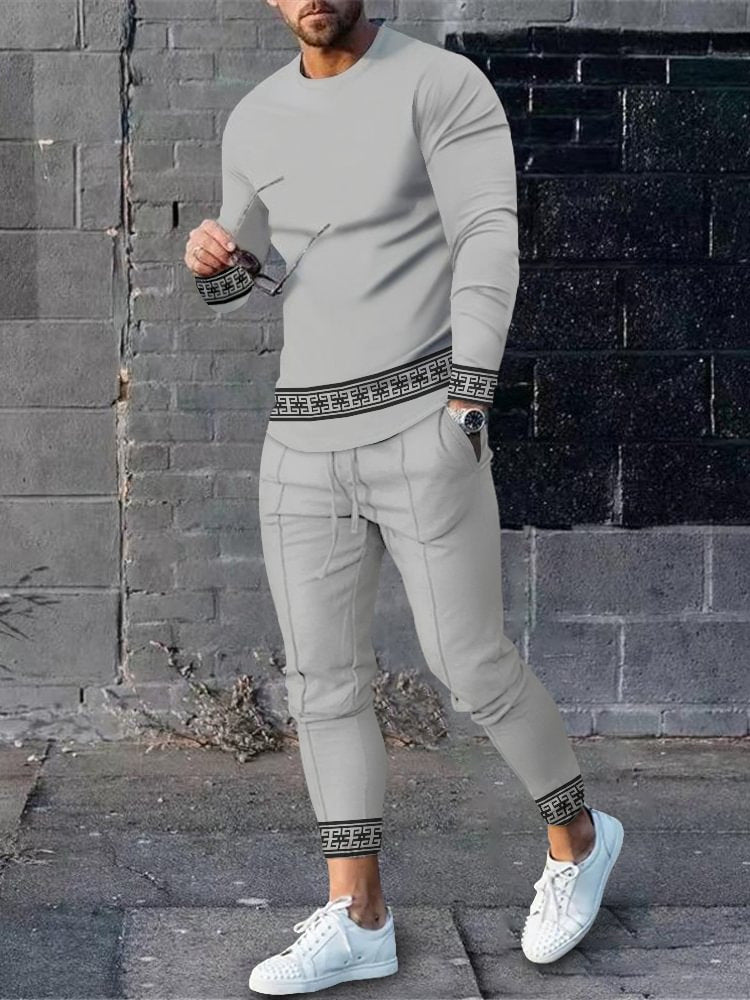 Herren sportliches Set aus Langarmshirt und Jogginghose mit modernem Streifenmuster Drune