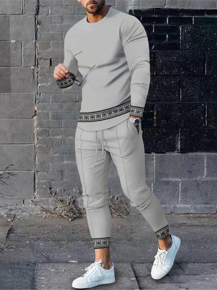 Herren sportliches Set aus Langarmshirt und Jogginghose mit modernem Streifenmuster Drune