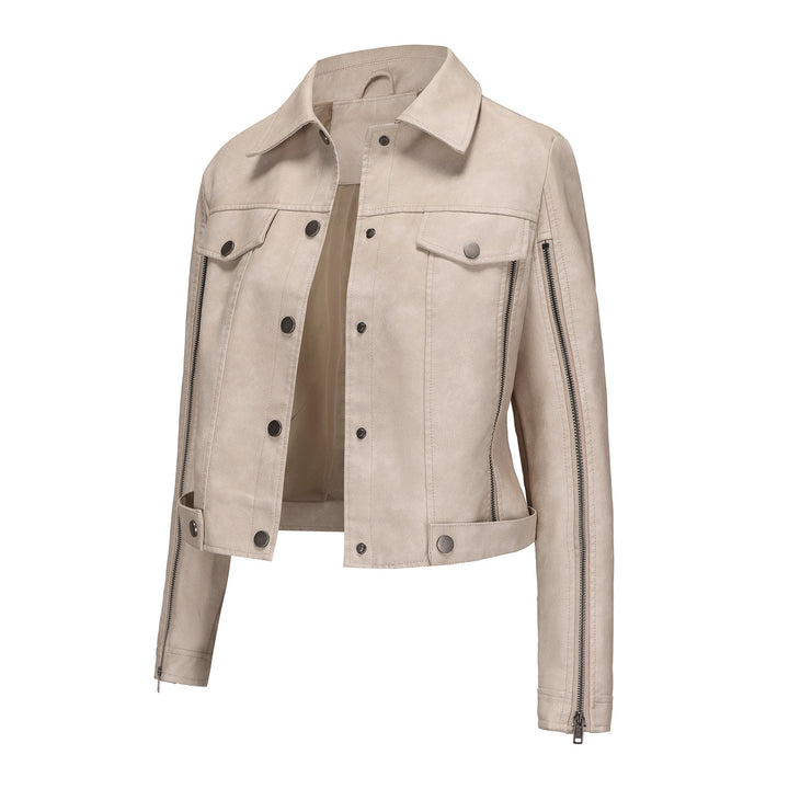 Damen nan kurze Cropped-Truckerjacke aus Wildlederoptik mit seitlichen Reißverschlüssen und aufgesetzten Brusttaschen Drune