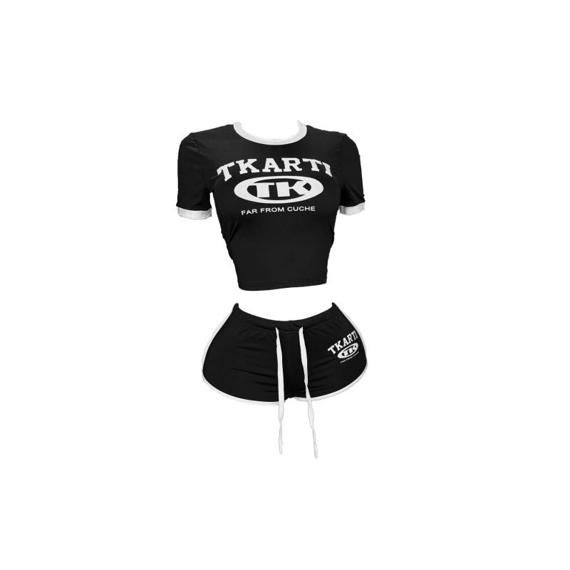 Damen Sportliches Kurzarm-Top und Shorts Set im modernen Design Drune