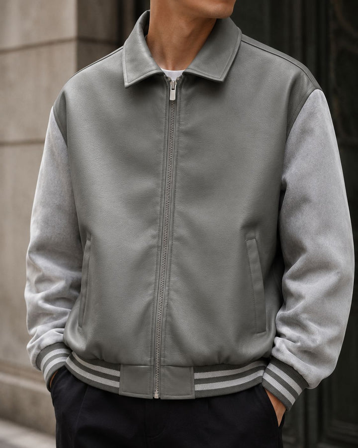 Herren Modische Bomberjacke aus Kunstleder Drune