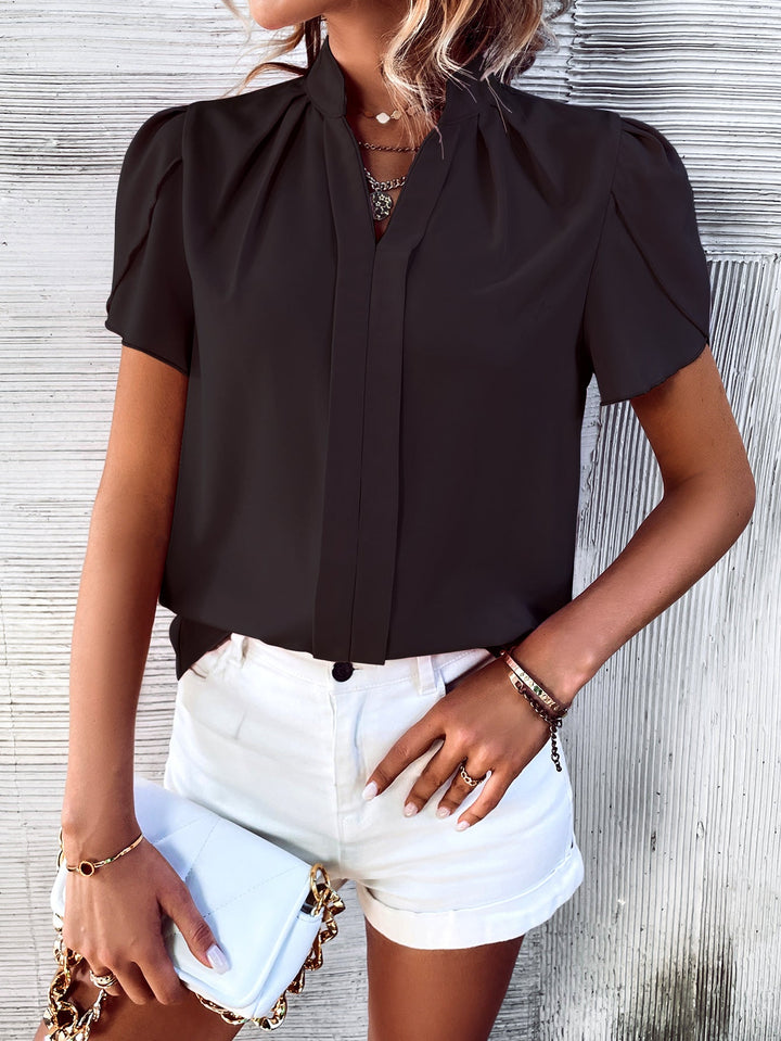 Damen Elegante Bluse mit modischen Puffärmeln und V-Ausschnitt Drune