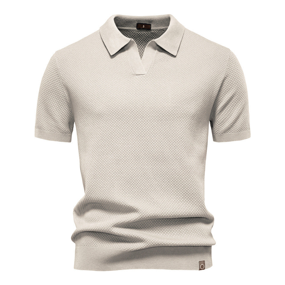 Herren nan strukturiertes Feinstrickpoloshirt mit offenem Reverskragen Drune
