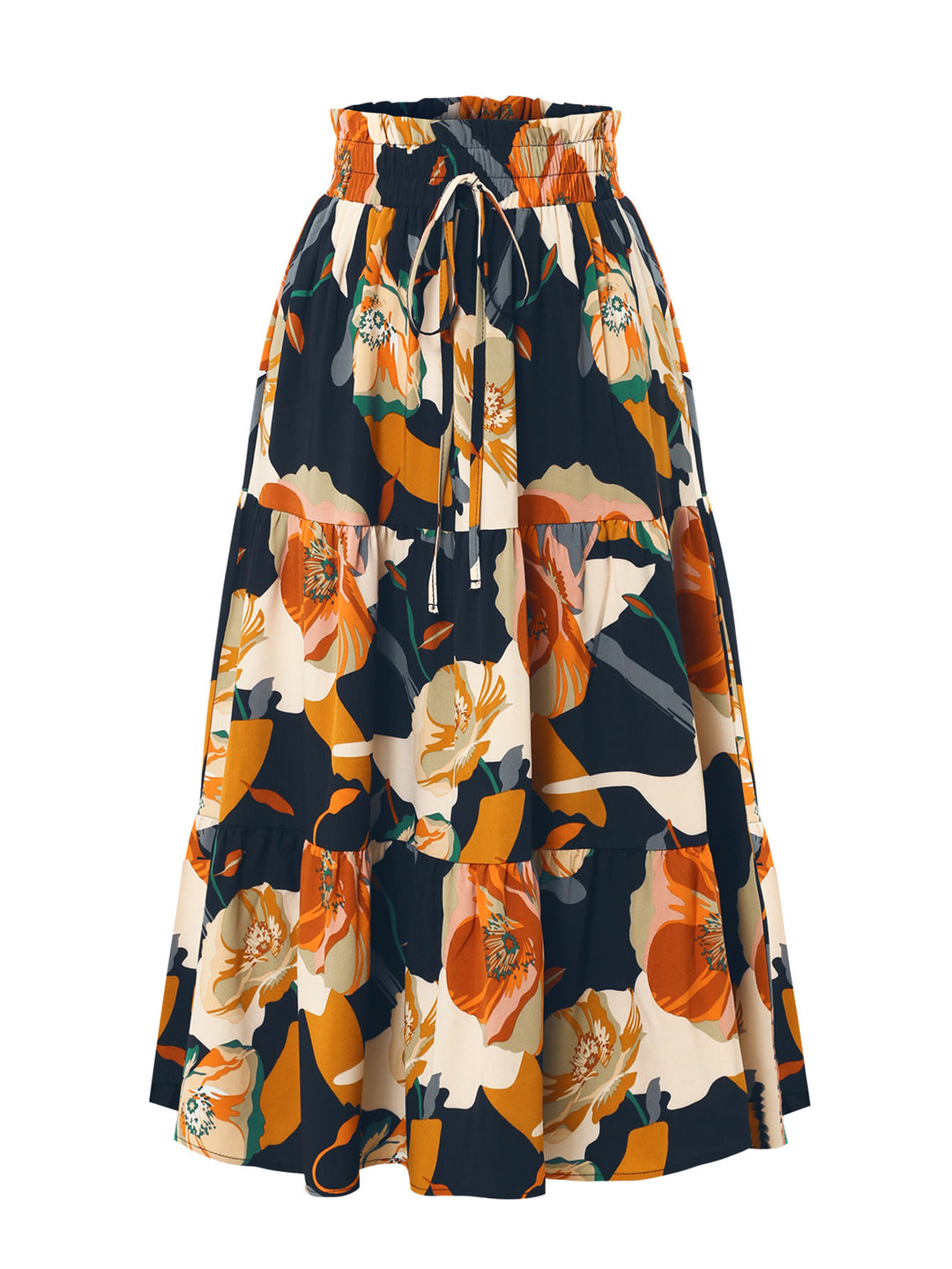 Damen Maxirock mit voluminösen Rüschen und floralem Print Drune