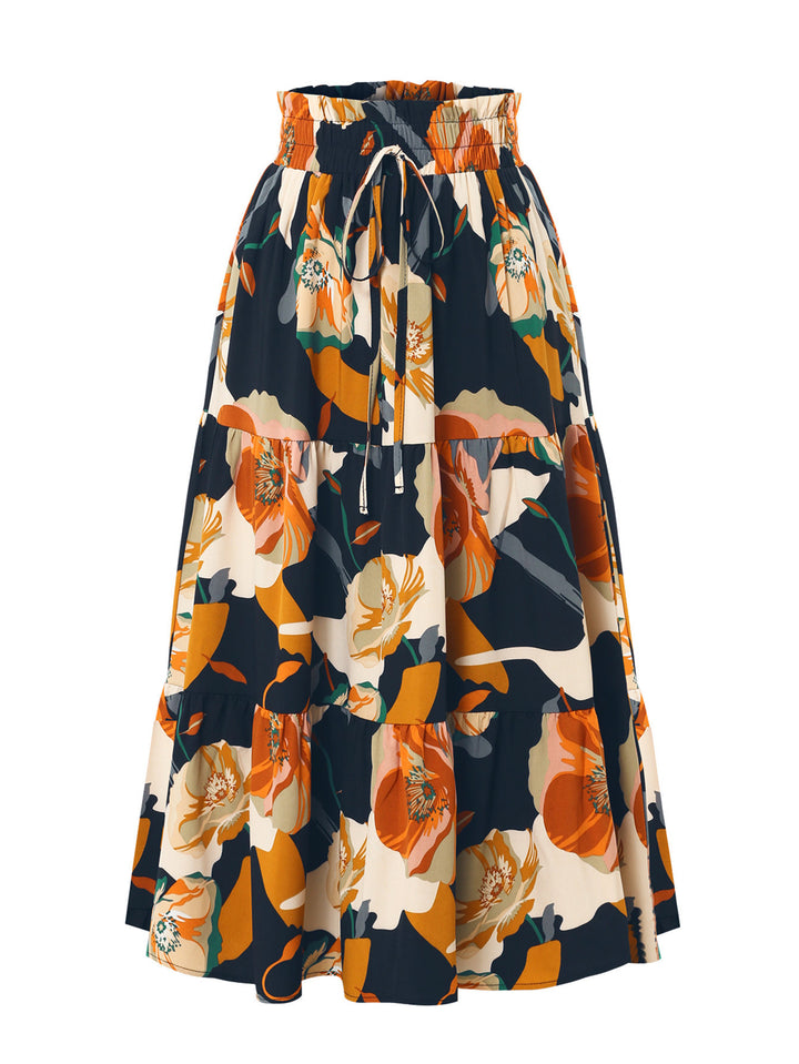 Damen Maxirock mit voluminösen Rüschen und floralem Print Drune