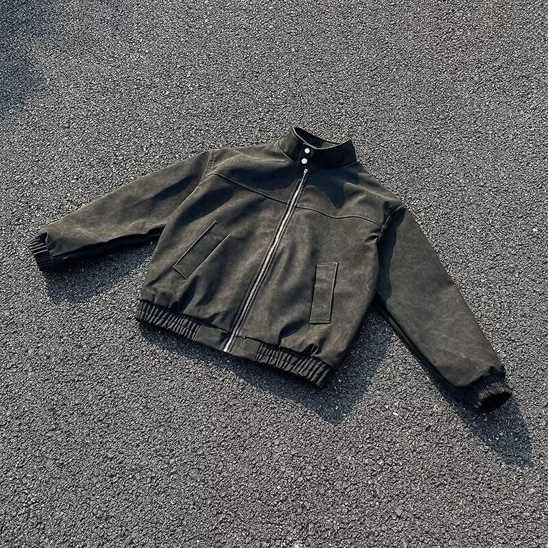 Unisex Kurz geschnittene Oversize-Bomberjacke mit Stehkragen und elastischem Saum Drune