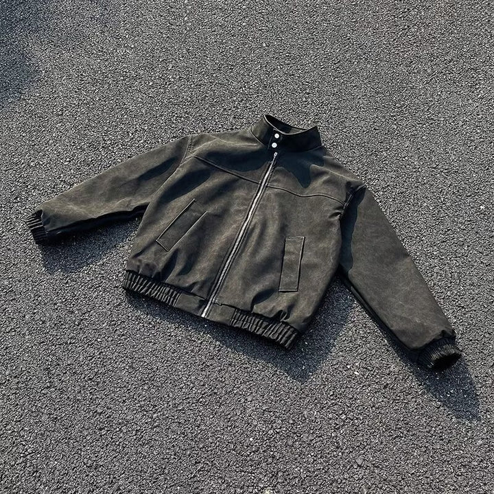 Unisex Kurz geschnittene Oversize-Bomberjacke mit Stehkragen und elastischem Saum Drune
